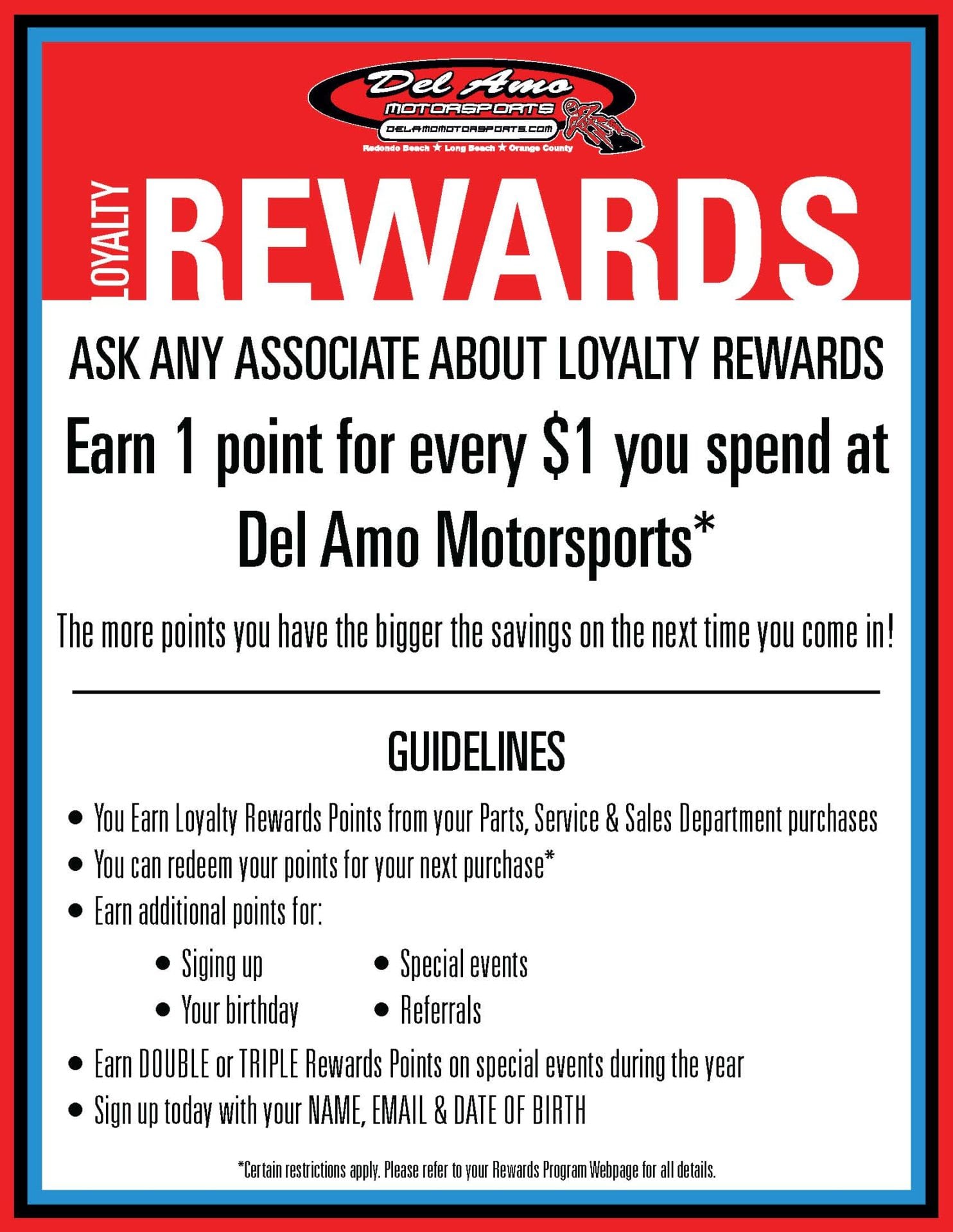 Del Amo Motorsports | Loyalty Rewards Program